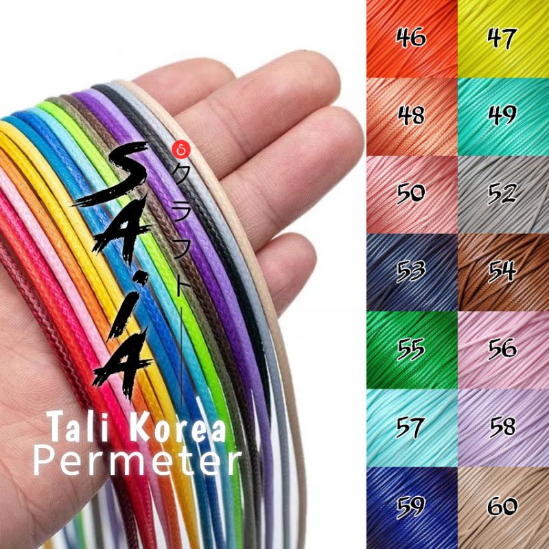 Tali korea 1mm 1,5 mm 2mm buat kerajinan gelang kalung wax cord waterproof 1.5mm #46-60 | SAIA CRAFT