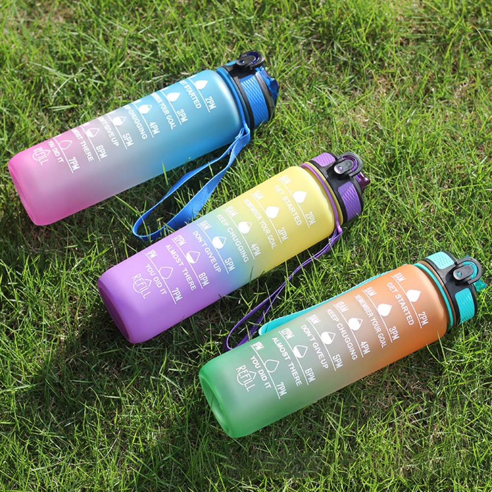 Botol Minum Aesthetic Warna Motivasi Waktu Time 1L Tali BPA Free [KK]