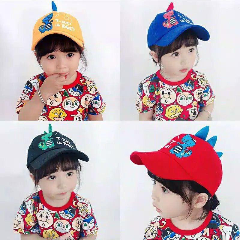 Topi Baseball Motif Dino Trex Bordir / Topi Anak-Anak / Topi Anak Karakter Dinosourus