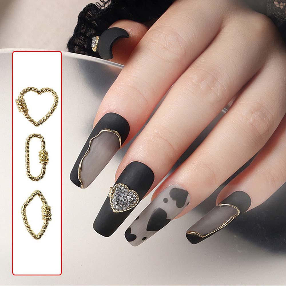 Agustina Nail Art Sticker 3D DIY Hiasan Kuku Emas Hati Nail Decal