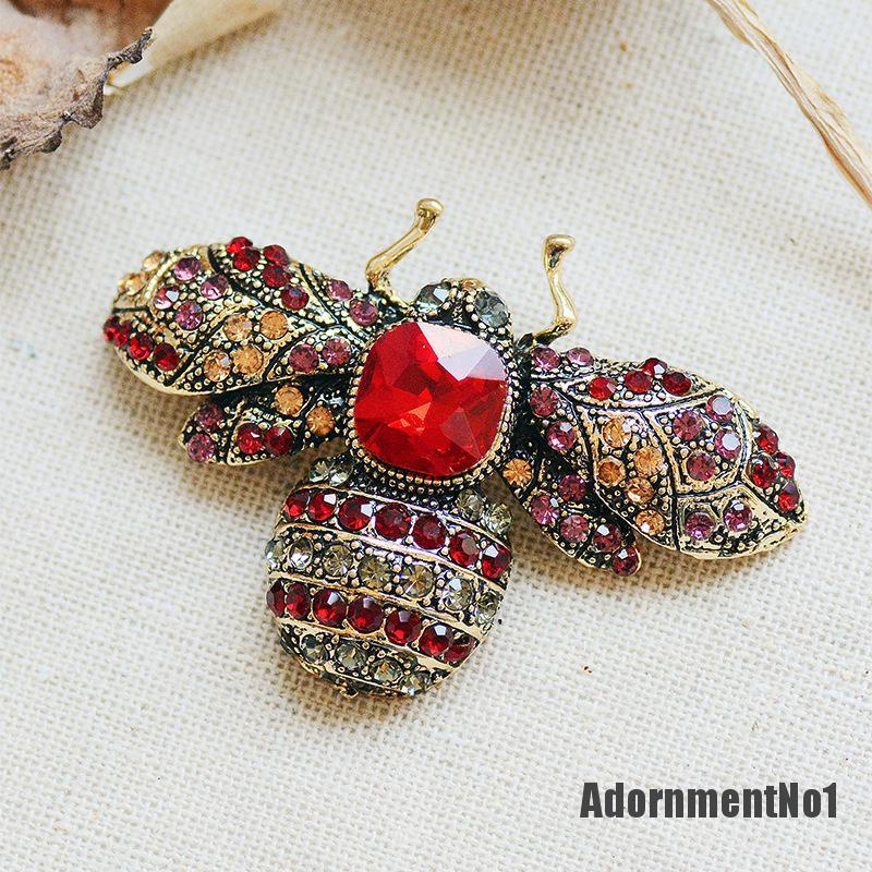 (Adornmentno1) Bros Pin Desain Serangga Hias Kristal Gaya Retro Aksesoris Wanita