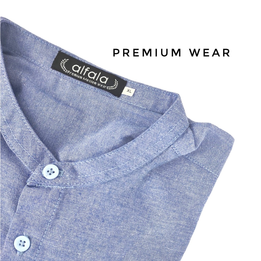 mhg Kemeja Pria Cowok Laki Lengan Panjang Jumbo Koko Oxford Premium Biru Katun Lengan Panjang