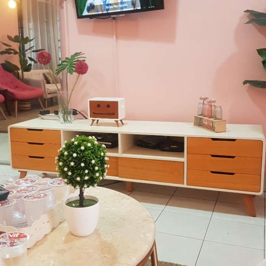 Meja Tv Minimalis Putih Kayu - Bufet Tv Minimalis Modern Laci