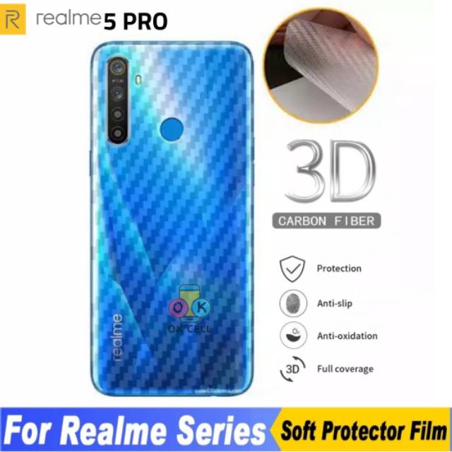 REALME 5 PRO Back Skin Carbon 3D - Garskin Karbon Fiber Realme 5 Pro Sticker Anti Gores Belakang