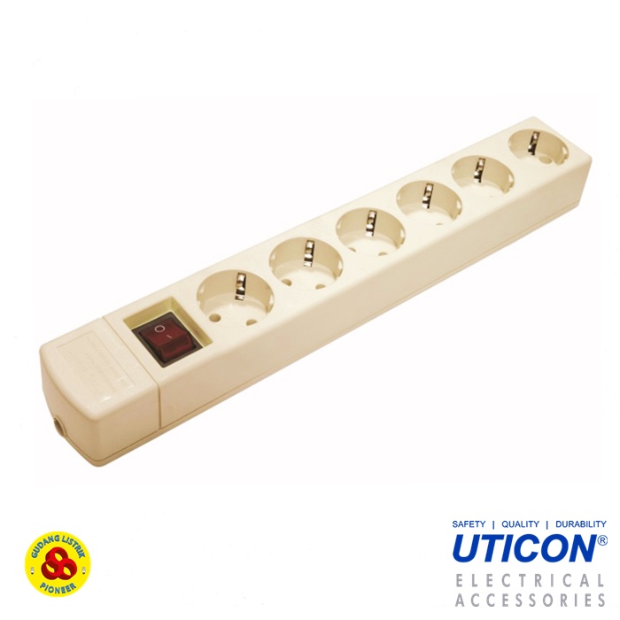 Uticon Stop Kontak 6 Lubang Arde ST-1682NC + Saklar Neon Terminal 6 LB