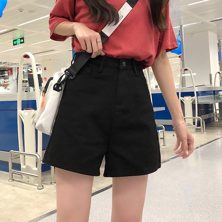 XIAOZHAINV Celana Pendek Denim Longgar Pinggang Tinggi Kasual Wanita Korea
