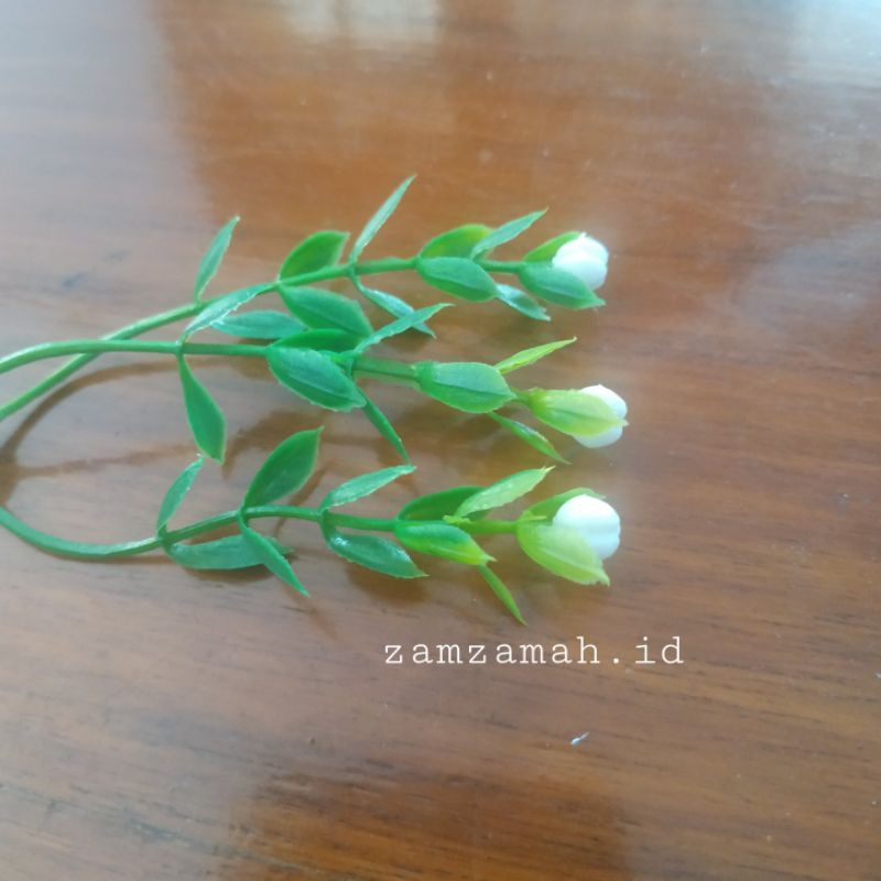 Bunga plastik daun tangkai hiasan mahar-Putih