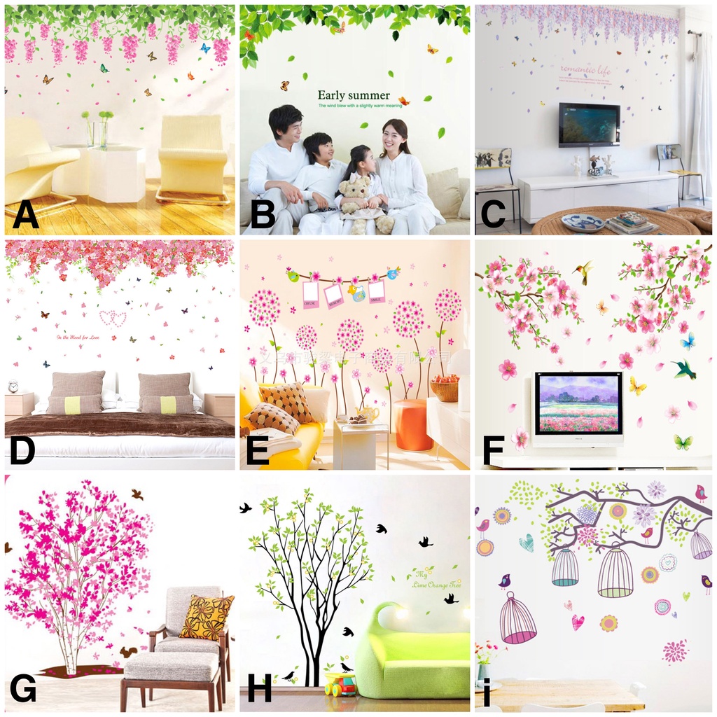 Reliza Wall Sticker Renda Pohon Bunga Sakura Flower Lily Stiker Dinding LDR56