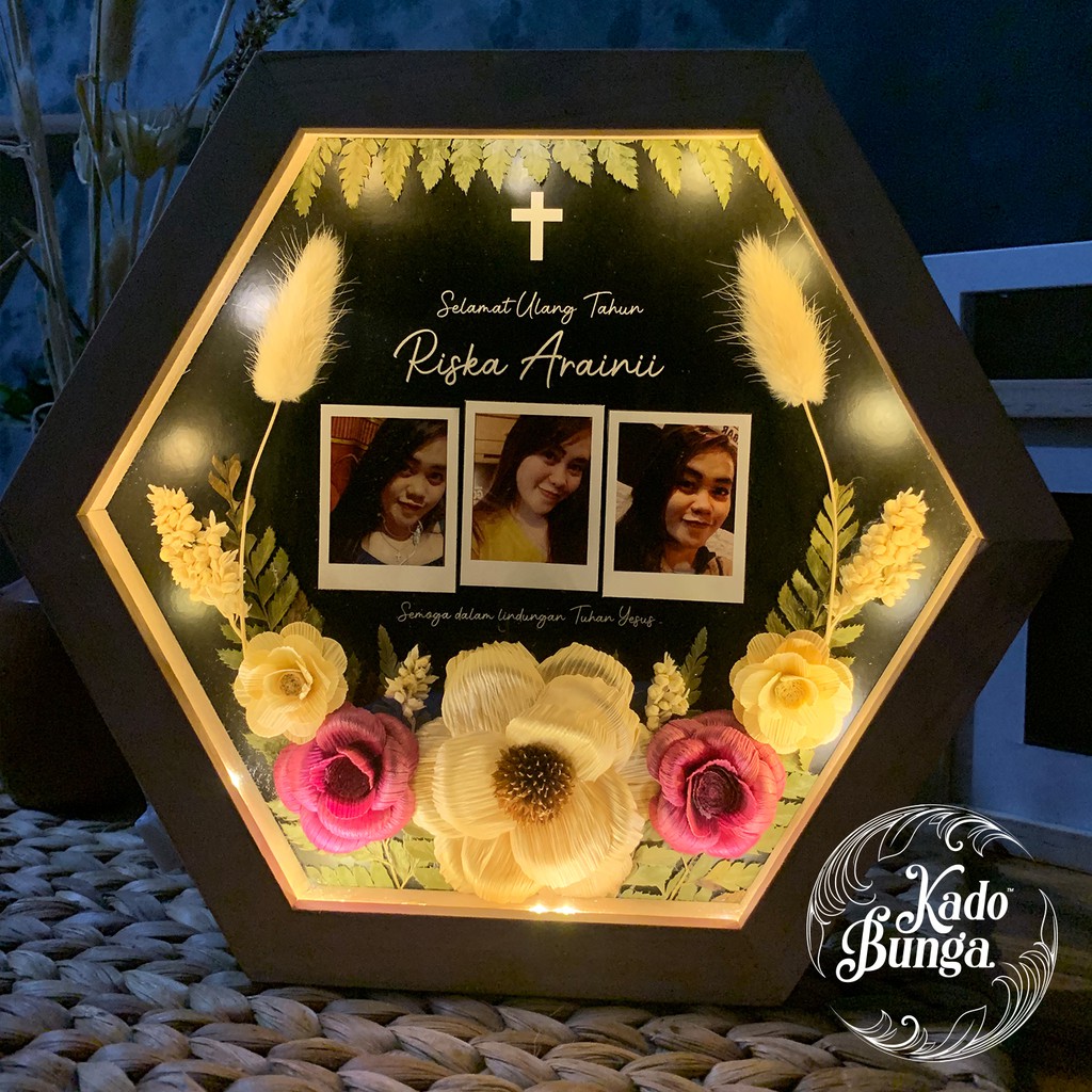 KADO FRAME HEXAGONAL 3D FOTO POLAROID+LAMPUHADIAH KADO UNIK UNTUK BESTIE | KADO COWOK | HADIAH CEWEK