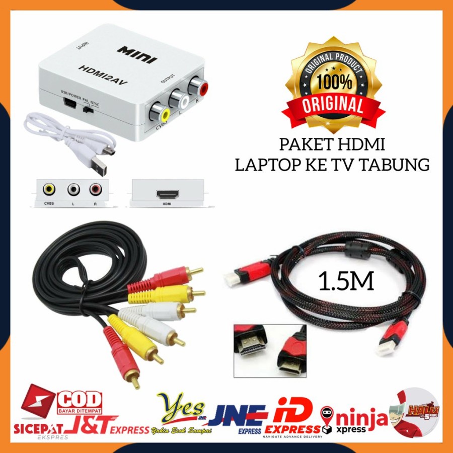 BISA COD Kabel HDMI TO HDMI 1.5 Meter 3 Meter 5 Meter Serat Jaring High Quality - CONVERTER HDMI TO AV / RCA MINI BOX HDMI2AV - KABEL HDMI TO RCA LAPTOP KE TV TABUNG CONVERTER MINI BOX HDMI TO RCA