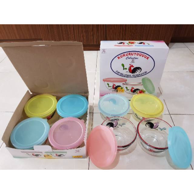 Mangkok kukuruyuk/mangkok ayam jago set isi 4/ecer/tutup plastik/mangkuk kukuruyuk/mangkuk ayam jago