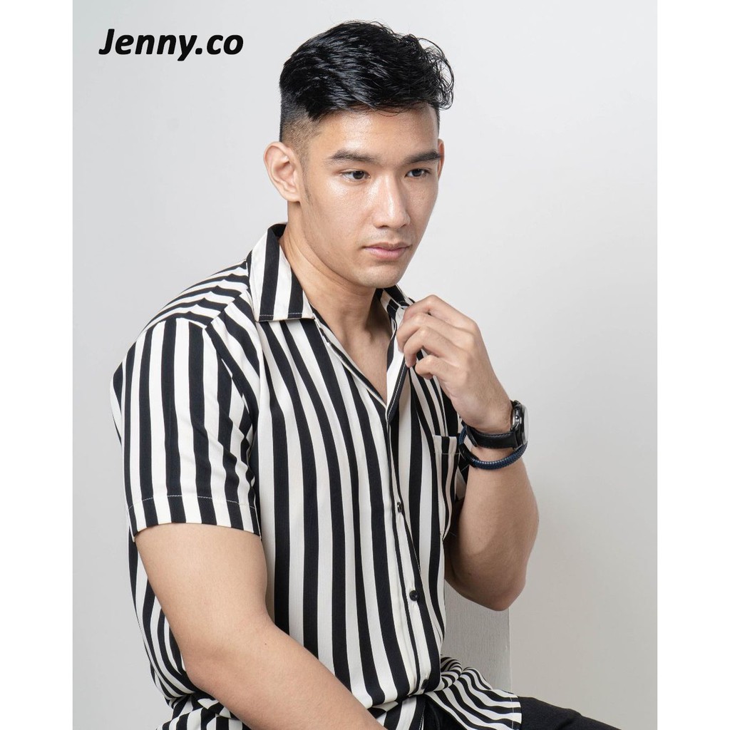 Ribsgold Shirt Man Bowling / Kemeja Salur Pria Garis Stripe Vertikal Belang Lengan Pendek Cowok