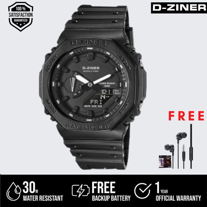 Jam Tangan Pria Murah Keren COD Terbaru Watch Fashion A4P2 JAM TANGAN PRIA DZINER 8287 HITAM DUALTIM