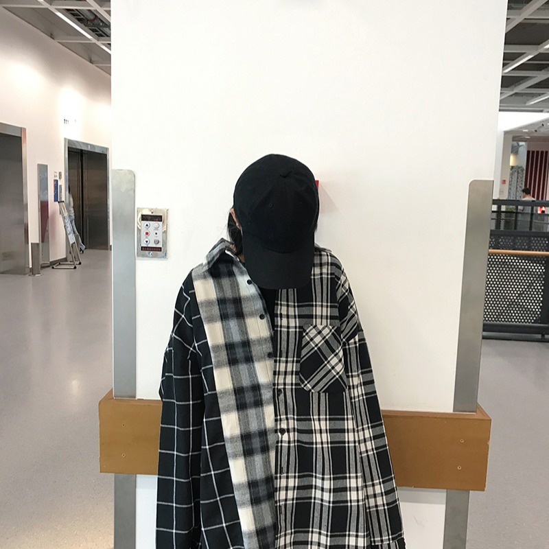 Kemeja Kotak-kotak Lengan Panjang Warna Senada Hitam Putih Baru Untuk Wanita