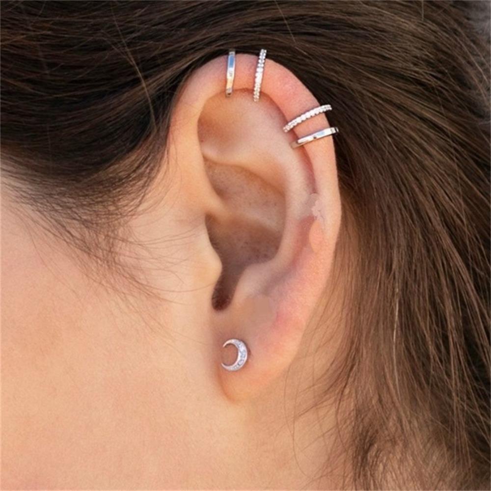 Nanas1/3pcs CZ Cuff Earrings Aksesoris Pesta Tanpa Tindik Double Band Ear Cuff