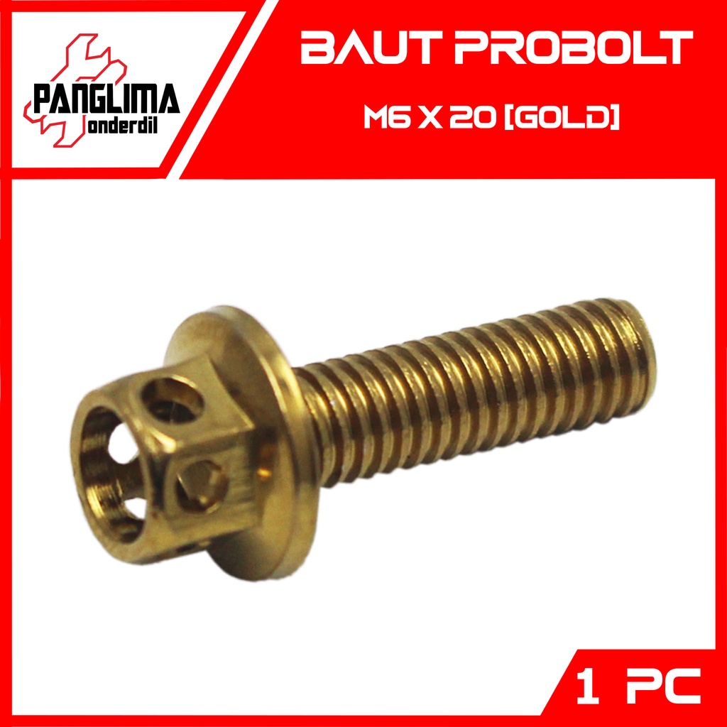 Baut Probolt M6x20-6x20-M 6 x 20-M6 Kunci 8-K8 Emas-Gold Baud Pro Bolt