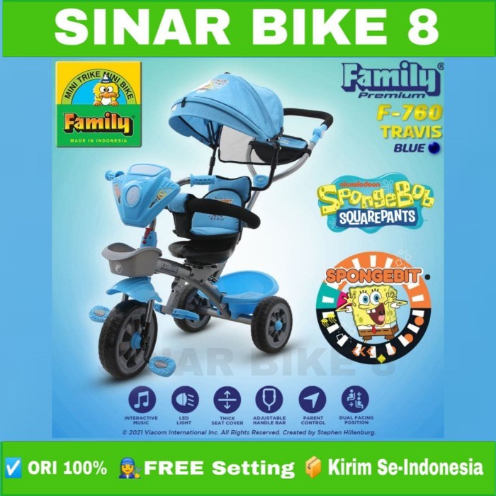 Sepeda Anak Roda Tiga FAMILY TRAVIS F 760 Tricycle Anak Musik Kursi Bisa di Putar