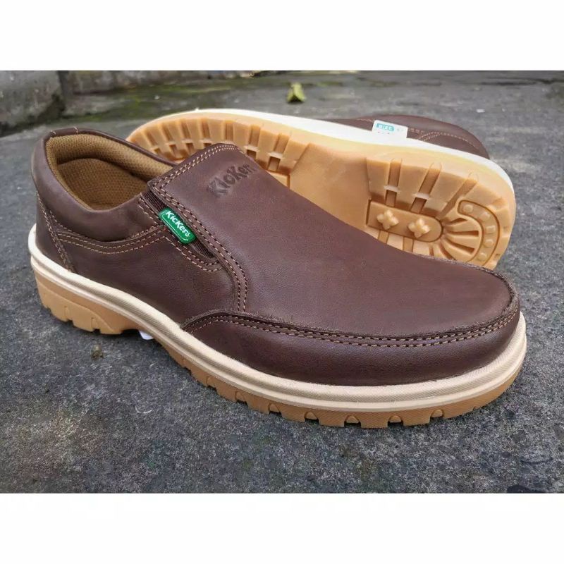 SEPATU KICKERS CASUAL PRIA SLIP ON BAHAN KULIT ASLI