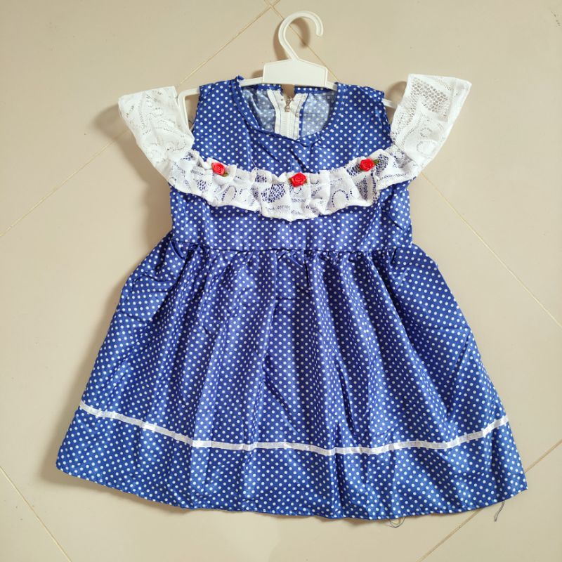 Dress sabrina anak 1 2 tahun polka dress anak tutul (dress sabrina brokat putih KANA)