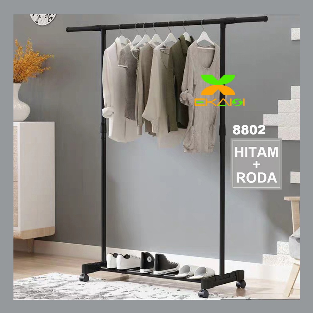 Ekaisi Stand hanger single rak Serbaguna dengan 4 roda HITAM