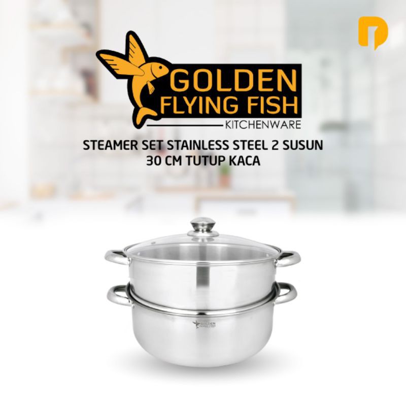 golden flying fish steamer set + tutup kaca 2 susun