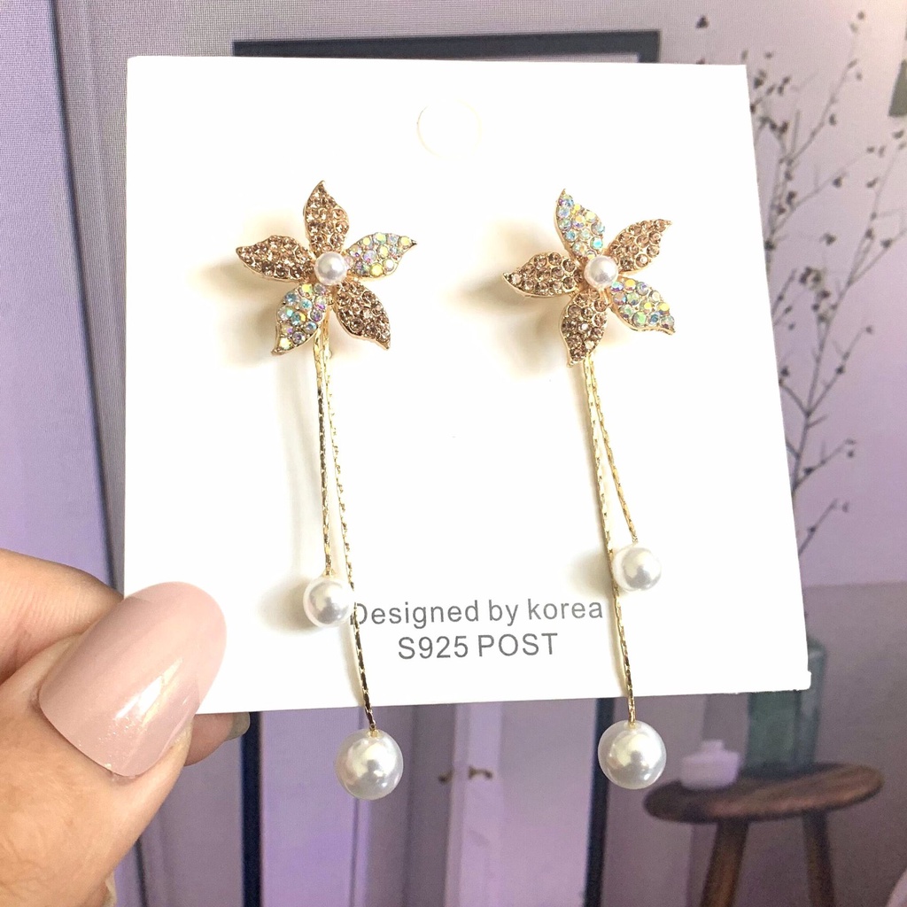 Temperamental peri sterling silver bunga jarum anting-anting wanita Korea gaya all-match lima daun b