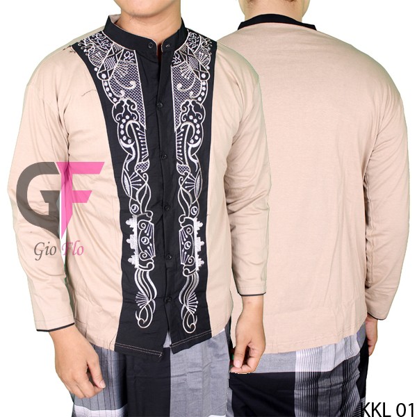 GIOFLO Pakaain Etnik Pria Muslim Kemeja Koko Modern Katun Katun Cream / KKL 01