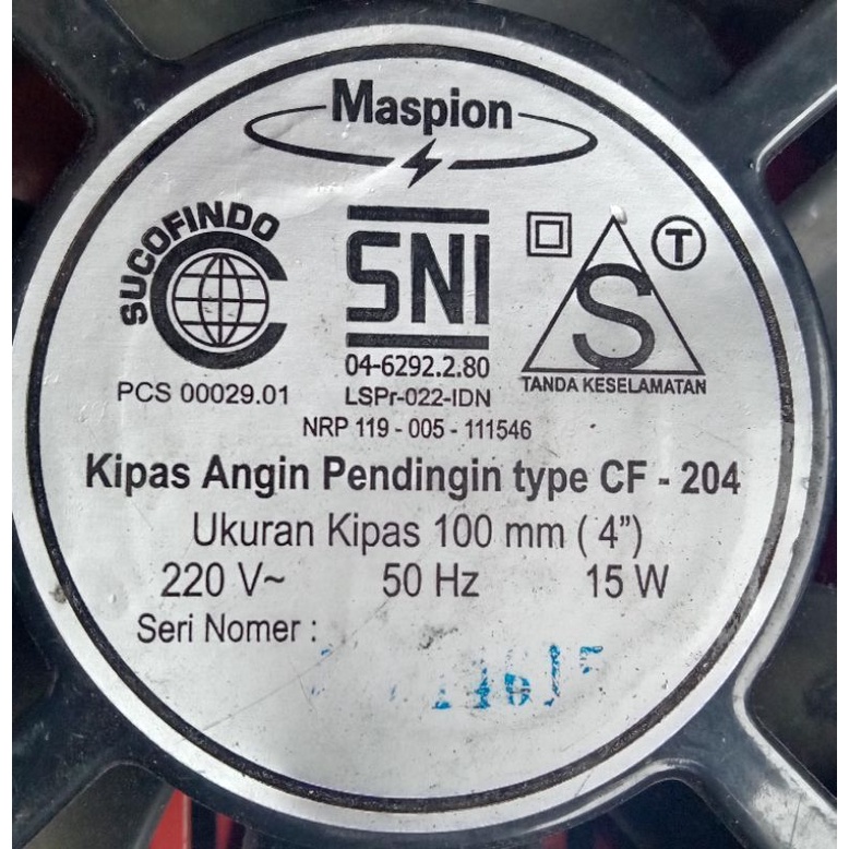 Kipas/Fan Ac 220V 12 X 12Cm 15W Maspion Type CF - 204