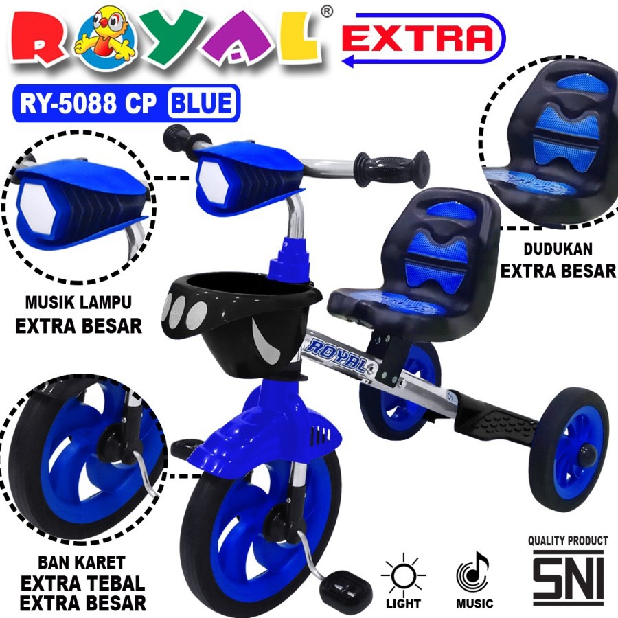 BECAK SEPEDA RODA TIGA TRICYCLE ROYAL 5088 CP LAMPU MUSIK ANAK LUCU