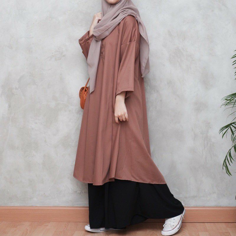 Inayah Midi Dress by Shopatbasic - Tunik dress longgar bahan katun premium busui friendly