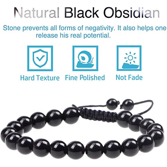 Women &amp; Men Lymphatic Drainage Black Obsidian Beads Bracelet