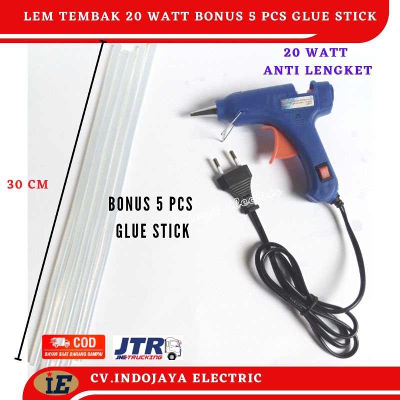 Lem Tembak Glue Gun 20 watt Bonus Lem Bakar 5 pcs Glue Stick 30 Cm