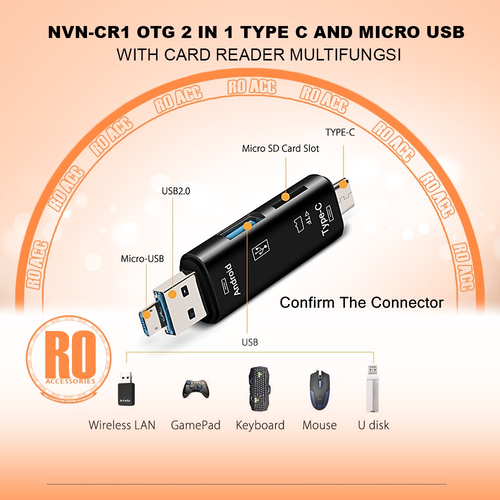 [RO ACC] NVN-CR1 OTG 2 IN 1 TYPE C AND MICRO USB WITH CARD READER MULTIFUNGSI