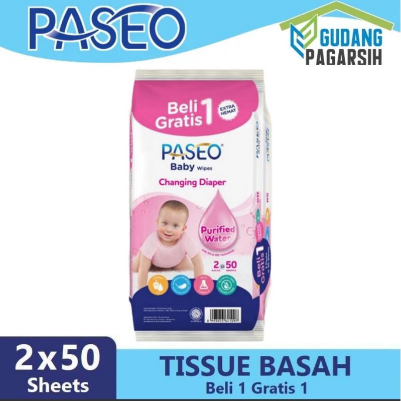 Tisu Basah Paseo | Paseo Baby Wipes [ 50 sheets x 2 Pcs ]