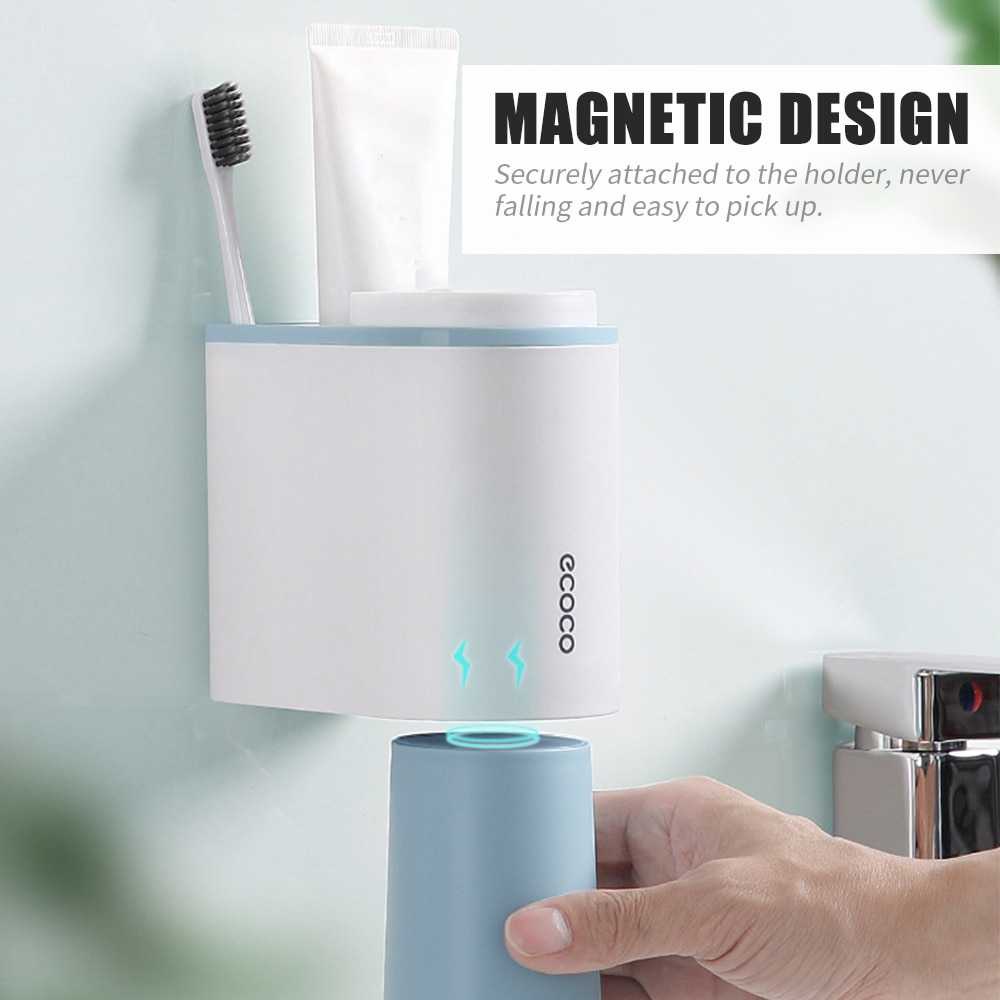 Rak Sikat Gigi &amp; Gelas Magnetic Wall Mounted Toothbrush ECOCO- E1905