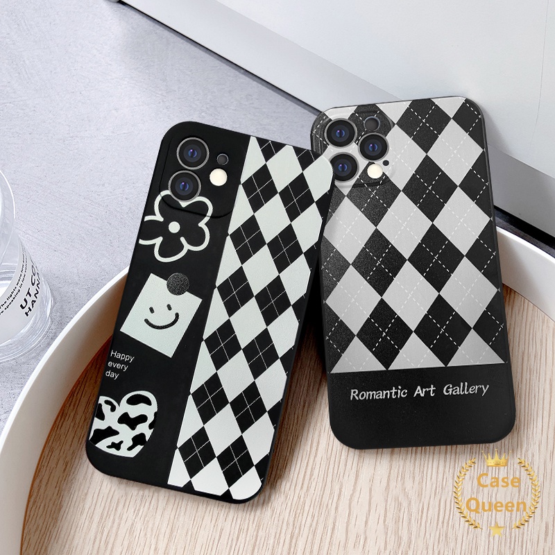 Ins Style Case Iphone 11 13 12 Pro Xr X Xs Max Se 2020 Iphone 6 7 8 Plus Max Black Lattice Matte Soft Silicone Phone Cover