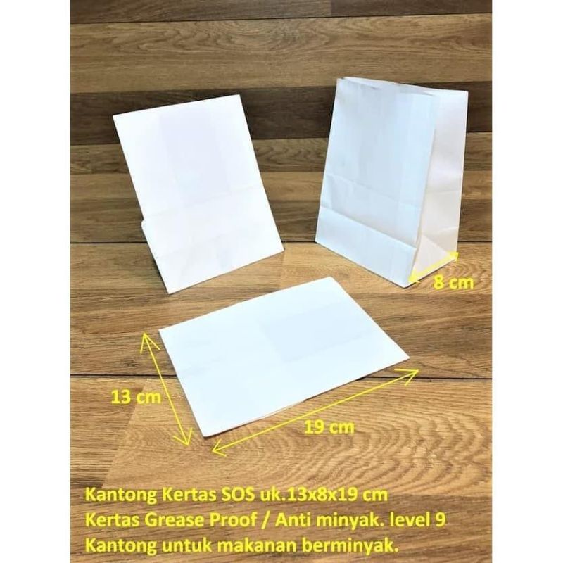

100 PCS PAPER BAG KANTONG KERTAS 13x8x17 cm (M) PUTIH FOOD GRADE TAHAN MINYAK
