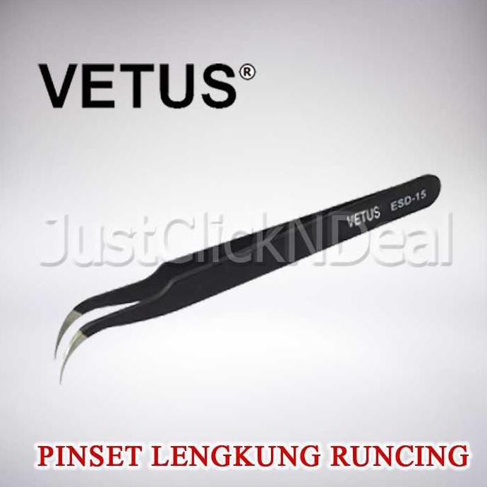Pinset Tweezer Vetus Esd-15 Bengkok Hitam Vape Eyelash Nailart J-Justcli Buru Order