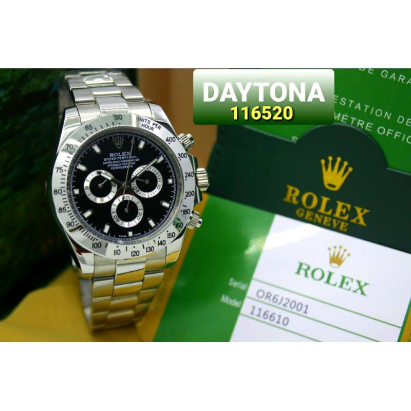 Jam Tangan Analog Pria ROLEX Cosmograph Daytona 116520 Automatic Chronograph Grade Super Platinum