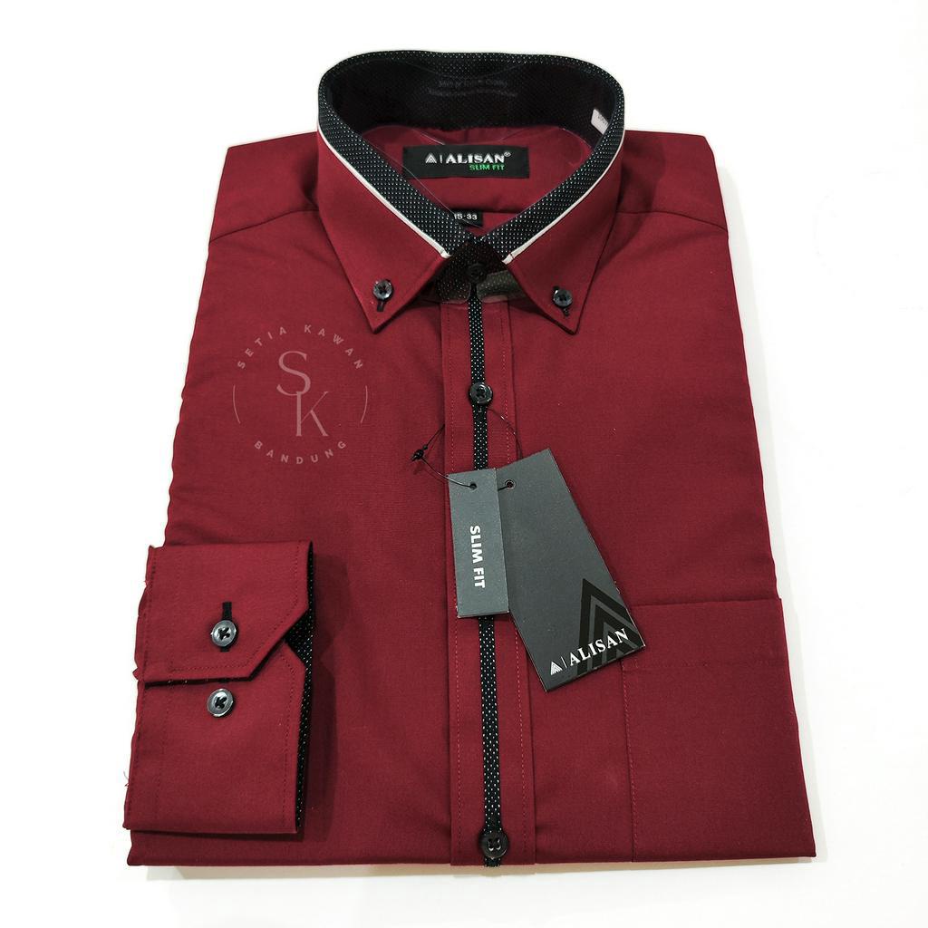 Kemeja ALISAN Spesial List Lengan Panjang SLIM FIT (MERAH , MAROON)