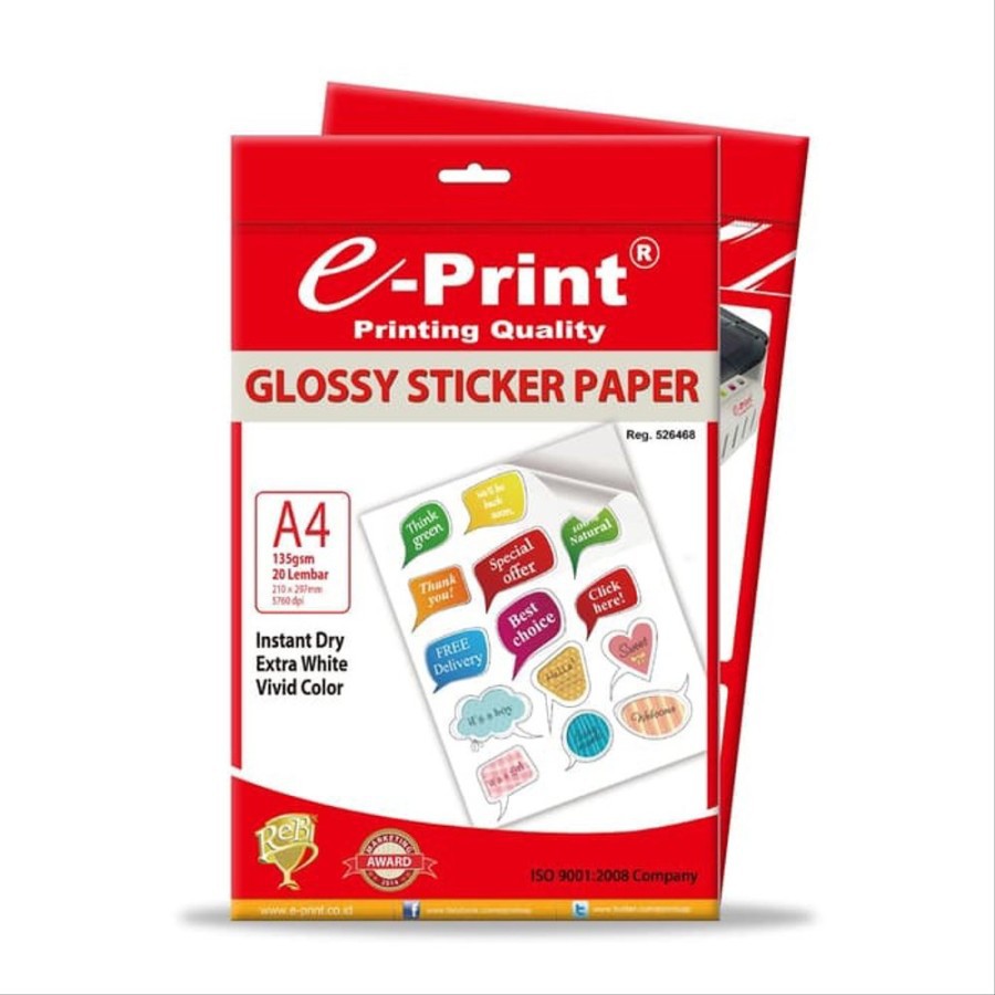 

Glossy Sticker Paper e-Print A4 135gsm 20Lbr Kertas Stiker Glossy