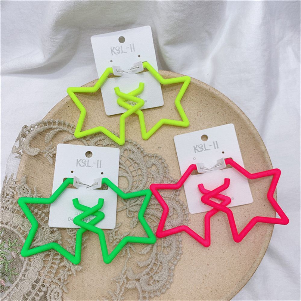 ROW Accessories Geometric Earrings Fashion Hoop Earring Colorful Star Women Cute Personality Vintage Bright Fluorescence/Multicolor