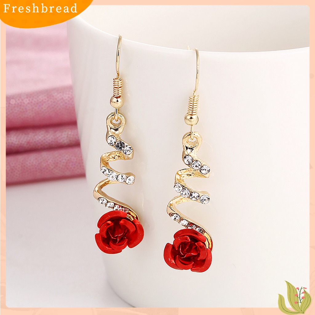 Terlaris 1 Pair Rose Flower Shape Women Earrings All-matched Elegant Spiral Long Dangle Earrings Jewelry Accessory