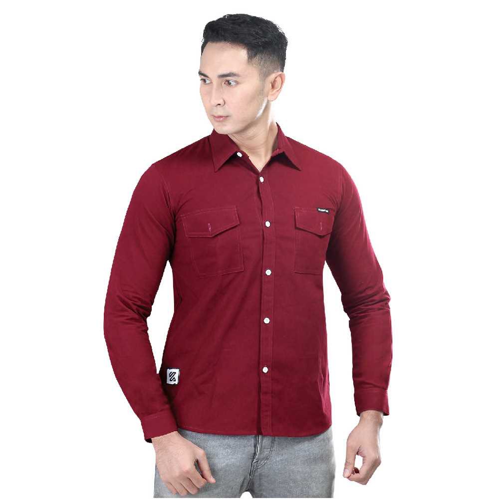 Kemeja Casual Pria - Baby Canvas - Merah