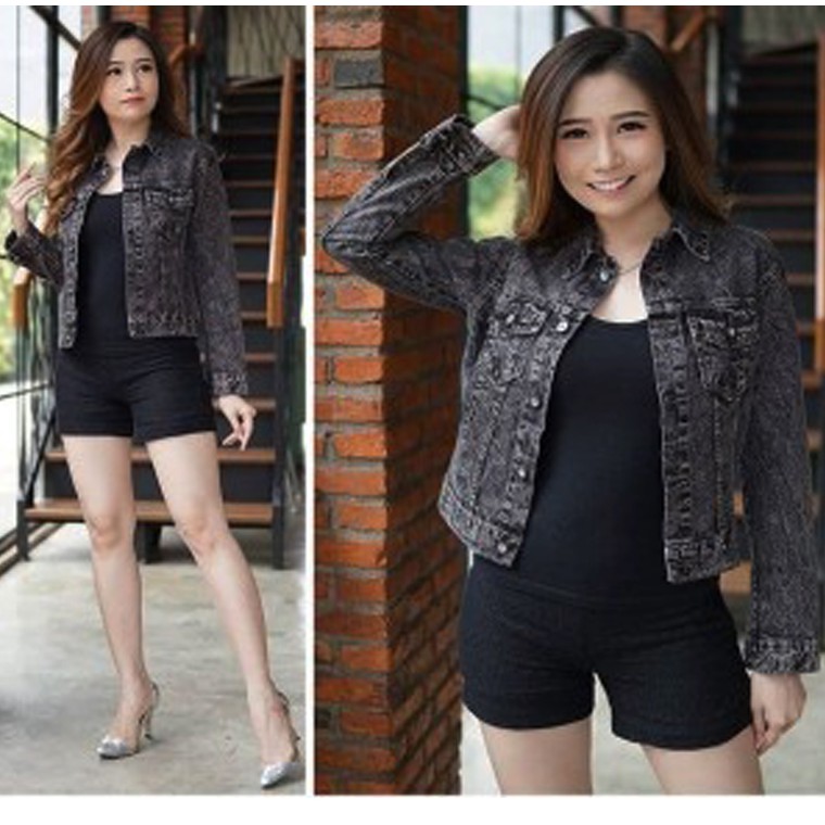 Jaket Wanita /Jaket Jeans Snow Black Cropty Murah Terlaris