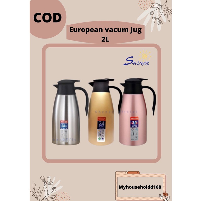 SHENAR-european vacuum jug - sus 304 termos air vacuum stainless steel panas dingin teh kopi 2 liter warna COD