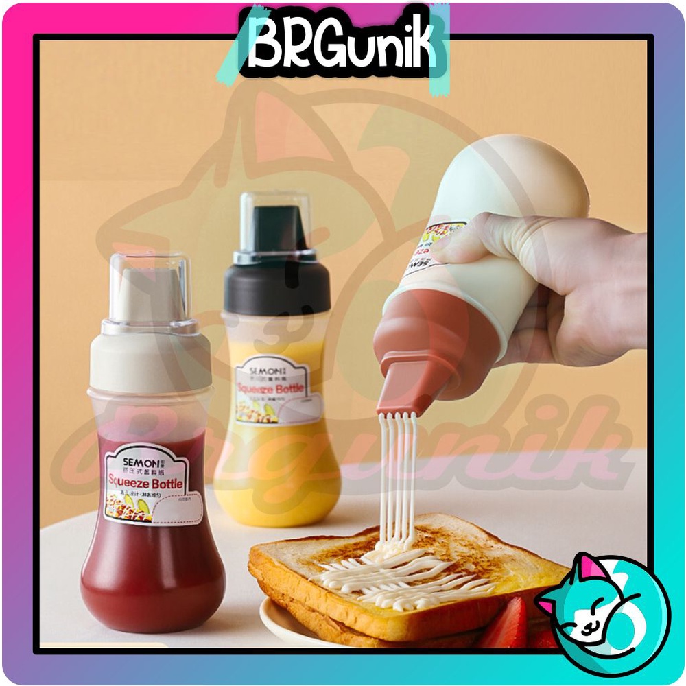 BRGUNIK Botol Saus Botol Minyak Botol Kecap Botol Mayonaise Saos Portable 350ml Bahan Plastik PP Silikon R694 697