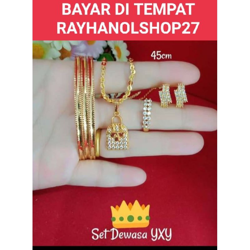 Set Titanium Terbaru Perhiasan wanita dewasa warna gold lapis emas 24k motif pilihan RO anti Karat