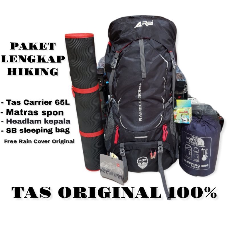 Paket gunung Rei 60L Ramelu / Tas carrier rei original / paket lengkap hiking