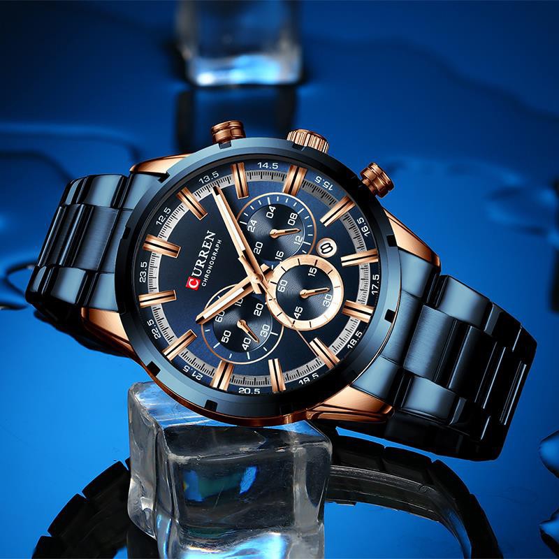 CURREN 8355 Jam Tangan Pria Analog Stainless Steel Chronograph Aktif Luminous Hand WATCHKITE WKOS